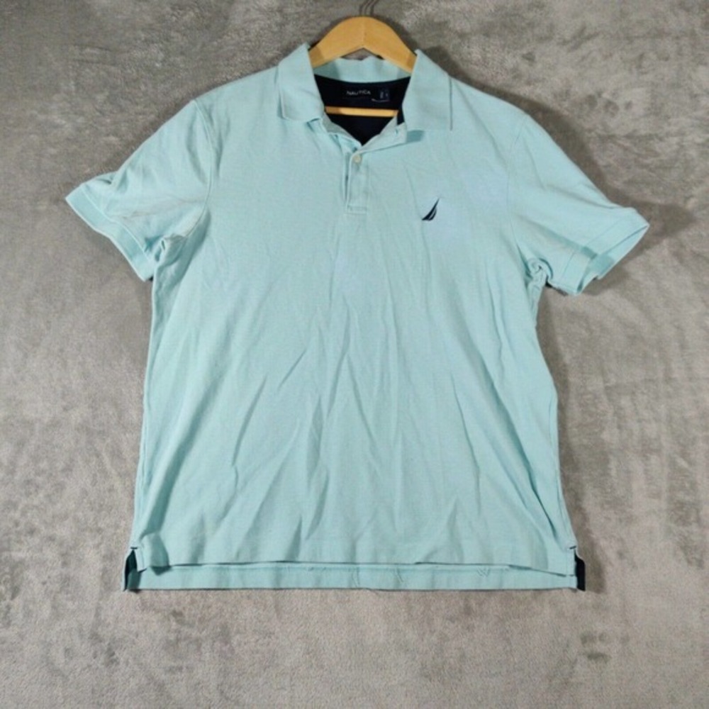 Nautica Shirt Mens Large Lite Blue Short Sleeve Polo Preppy‎